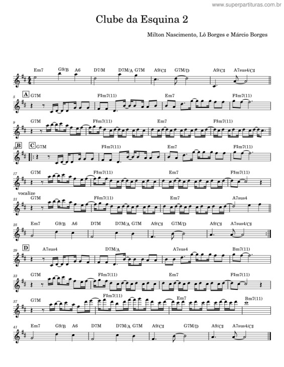 Partitura da música Clube Da Esquina 2 – Marcio Borges, Lô Borges E Milton Nascimento