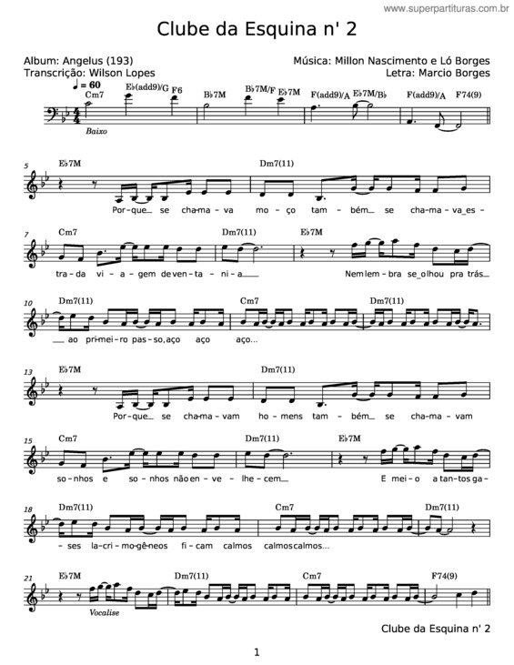 Partitura da música Clube Da Esquina Nº2 – Lô Borges