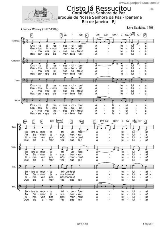 Partitura da música Cnsp Cristo J Ressucitou