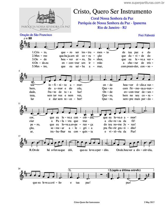 Partitura da música Cnsp Cristo Quero Ser Instrumento S Francisco Frei Fabretti