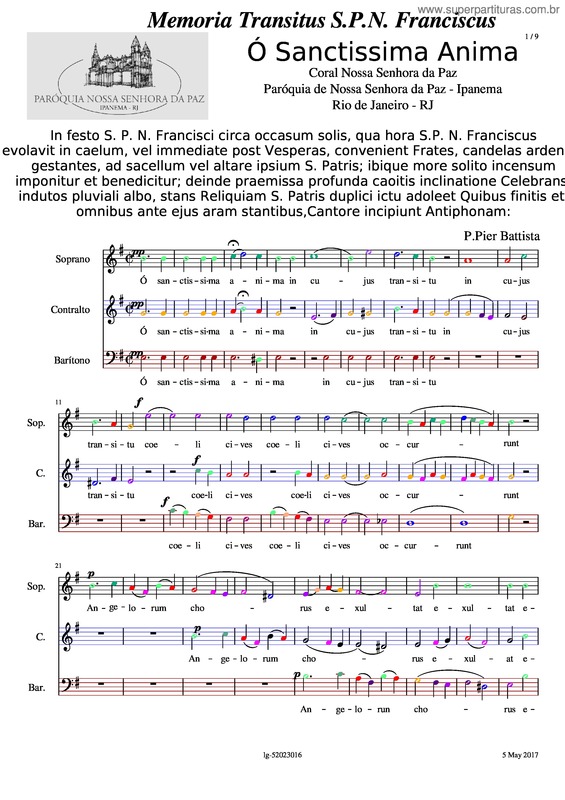 Partitura da música Cnsp Memoria Transitus S P N Franciscus
