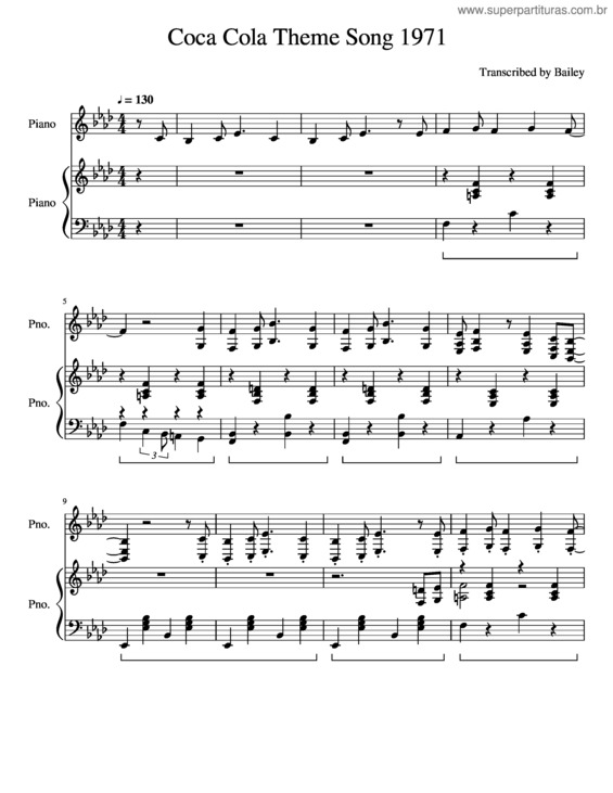 Partitura da música Coca Cola Theme Song 1971 On Piano