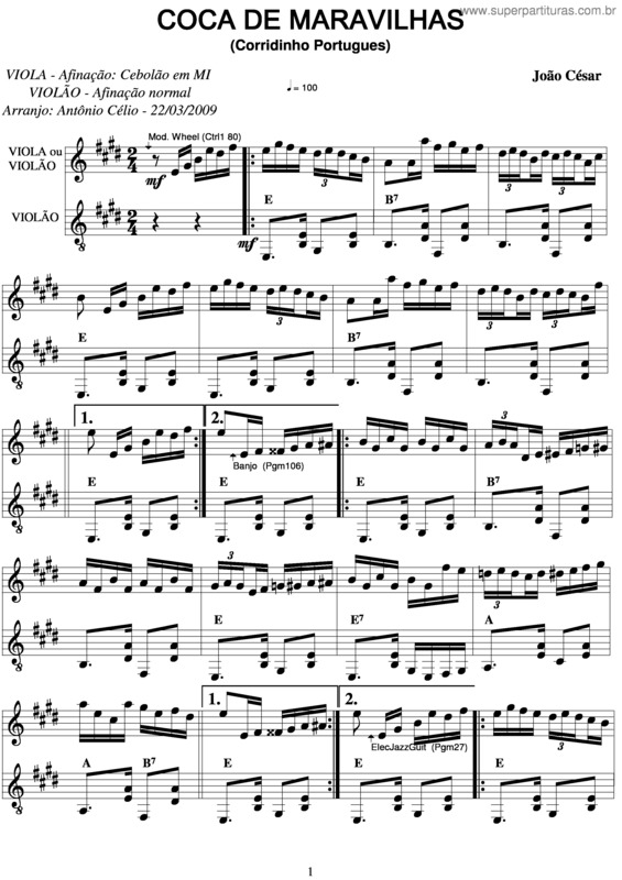 Partitura da música Coca Das Maravilhas