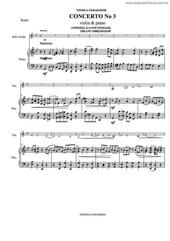 Partitura da música COCERTO No 3 Violin &amp; piano