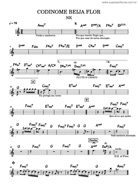 Partitura da música Codinome Beija–Flor – Cazuza v.2