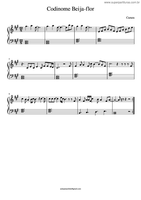 Partitura da música Codinome Beija–Flor – Cazuza