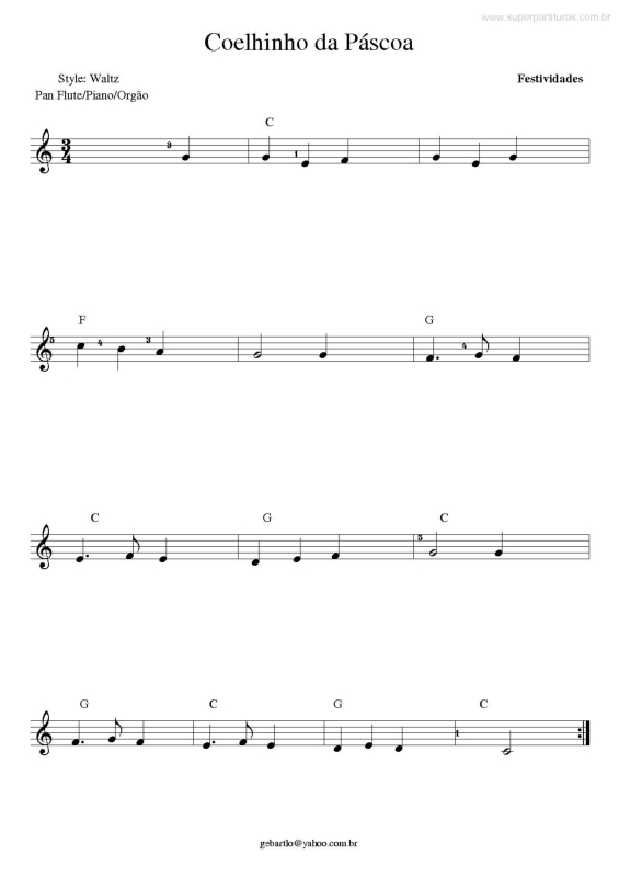 Partitura da música Coelhinho da Páscoa