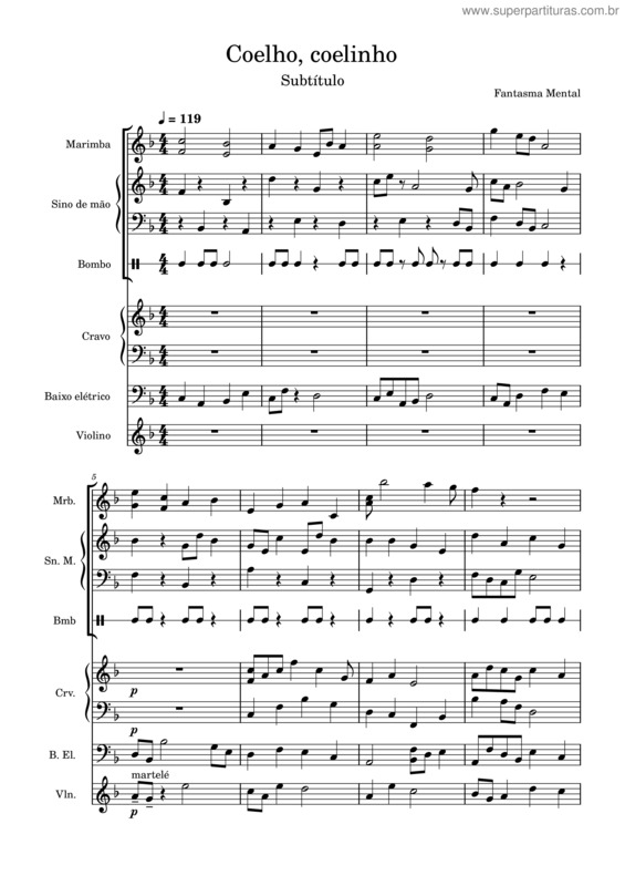Partitura da música Coelho, Coelinho