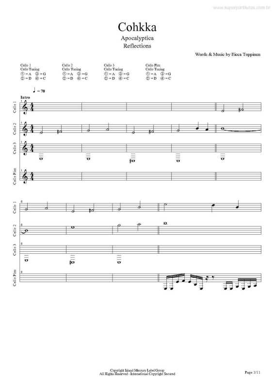 Partitura da música Cohkka