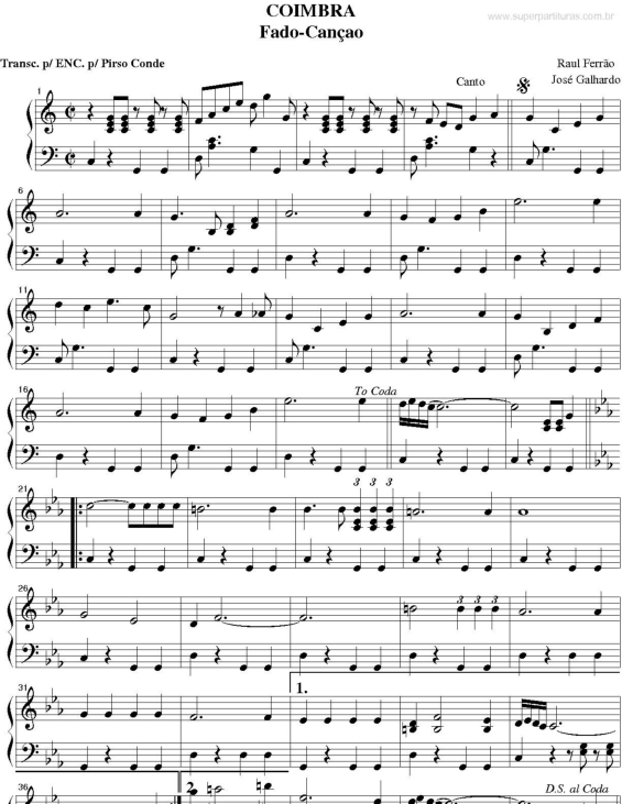 Partitura da música Coimbra v.2