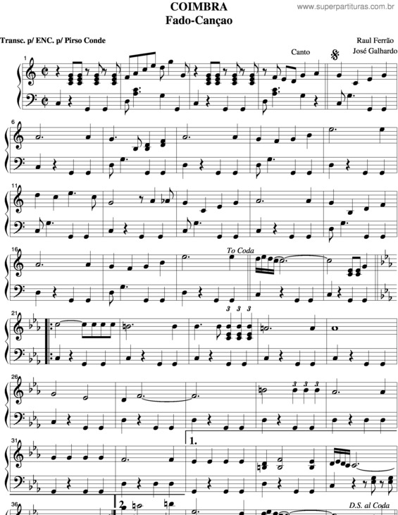 Partitura da música Coimbra v.4