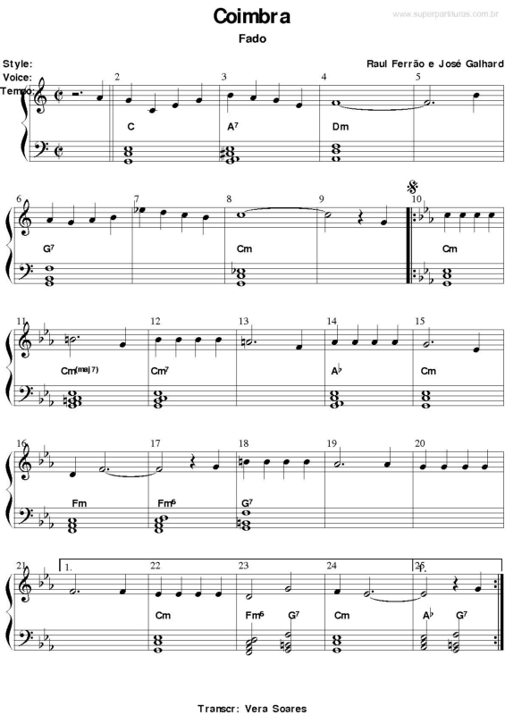 Partitura da música Coimbra