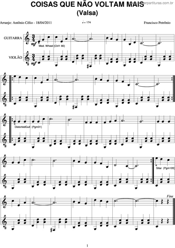 Partitura da música Coisas Que Não Voltam Mais v.2