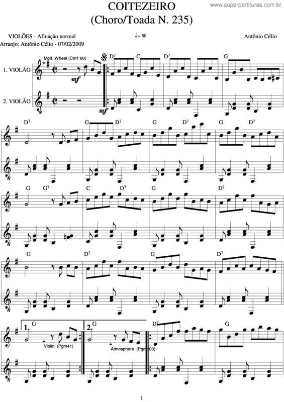 Partitura da música Coitezeiro