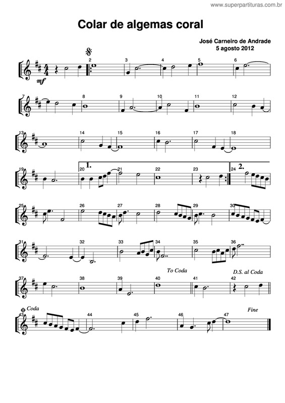 Partitura da música Colar De Algemas Coral v.2