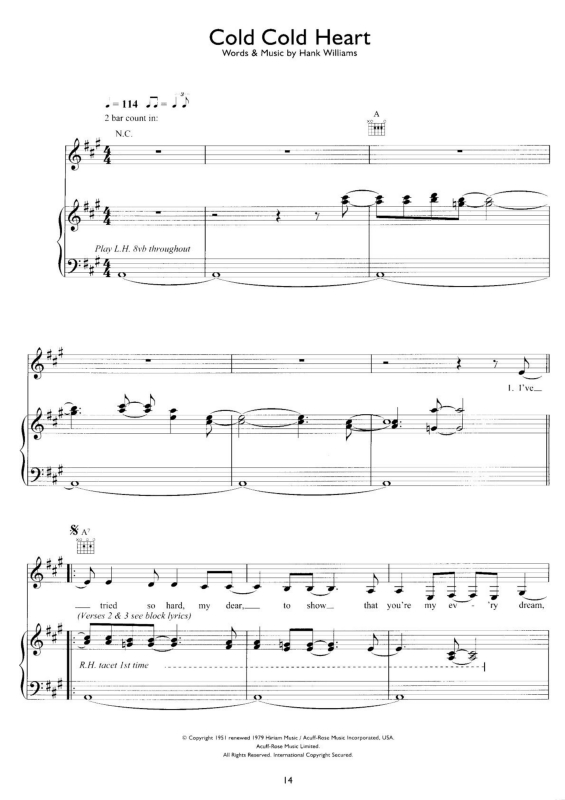 Partitura da música Cold Cold Heart