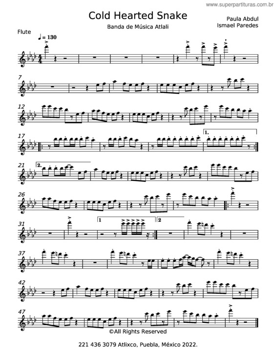 Partitura da música Cold Hearted Snake – Paula Abdul