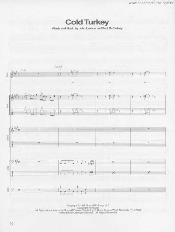 Partitura da música Cold Turkey