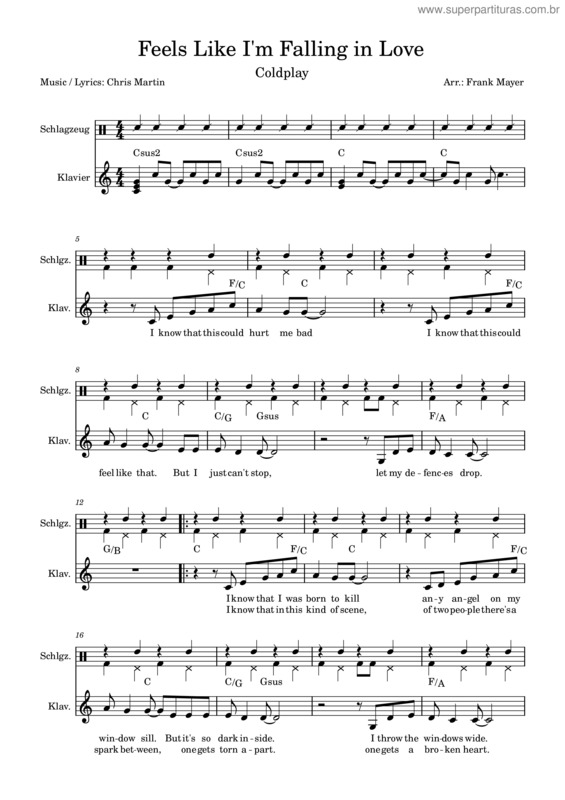 Partitura da música Coldplay – Feels Like I`M Falling In Love
