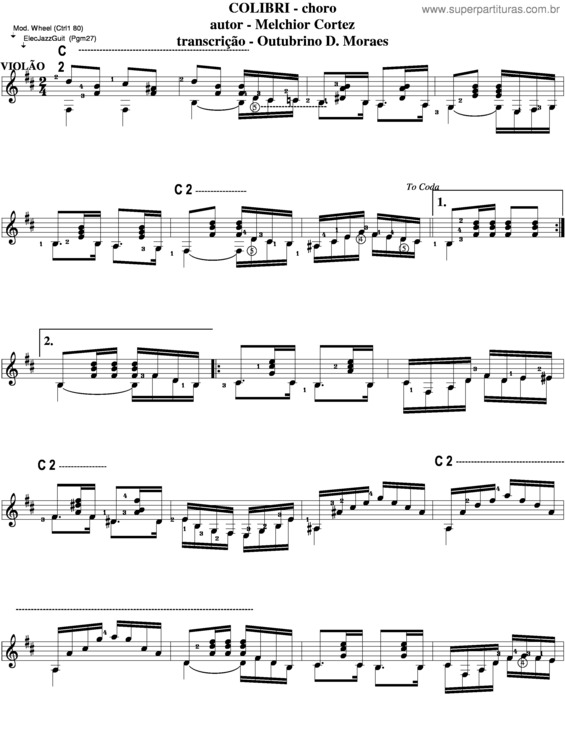Partitura da música Colibri v.3