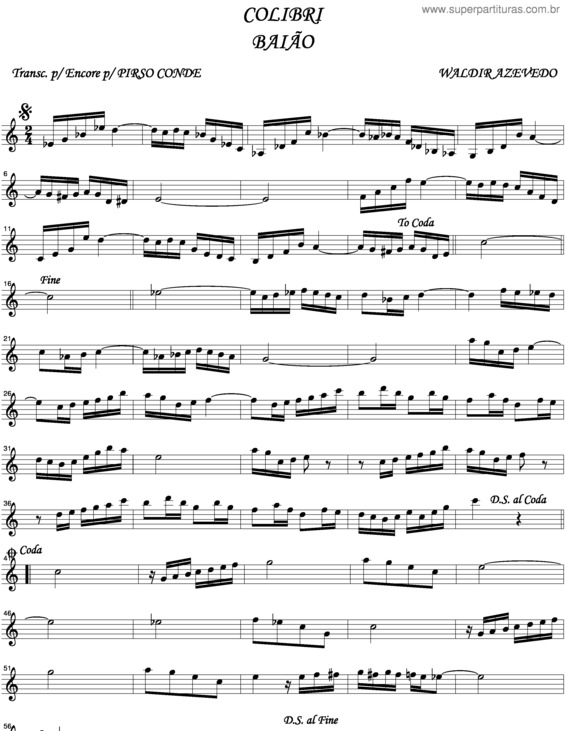 Partitura da música Colibri