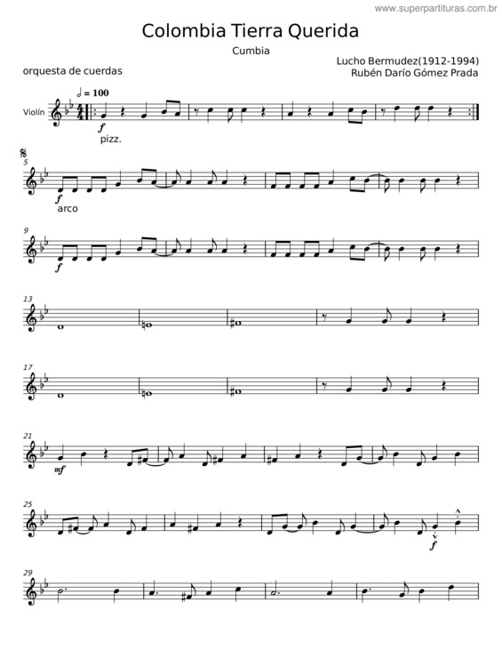 Partitura da música Colombia Tierra Querida –  Lucho Bermudez v.3