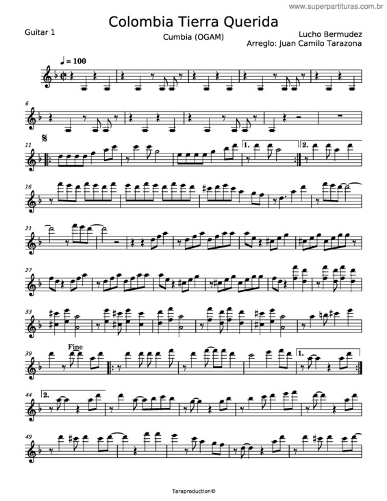 Partitura da música Colombia Tierra Querida –  Lucho Bermudez v.5