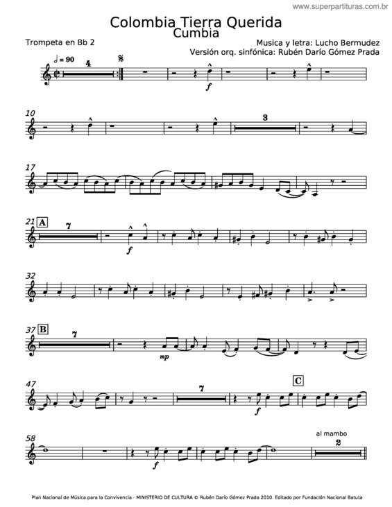 Partitura da música Colombia Tierra Querida –  Lucho Bermudez v.6