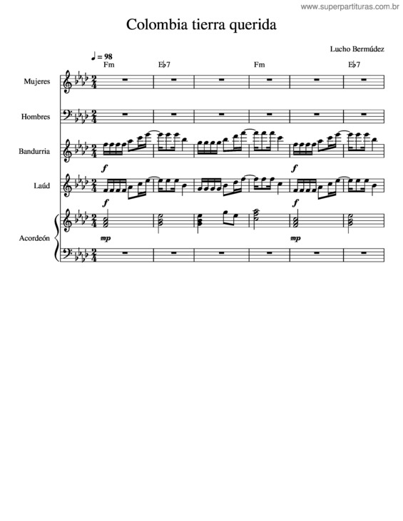 Partitura da música Colombia Tierra Querida – Lucho Bermúdez Colombia Tierra Querida