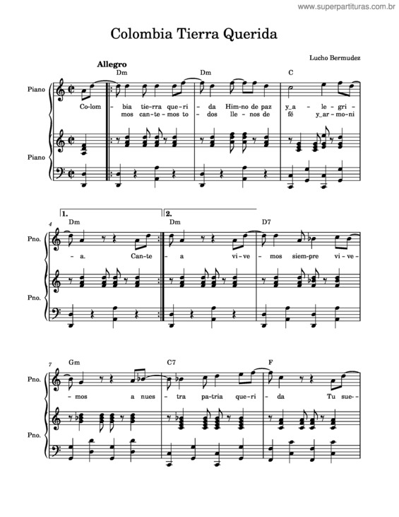 Partitura da música Colombia Tierra Querida – Lucho Bermudez v.2