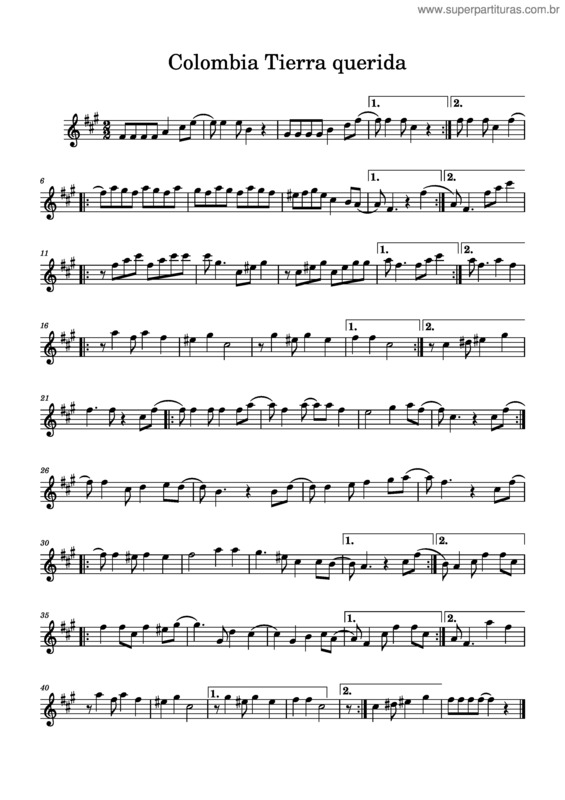 Partitura da música Colombia Tierra Querida – Lucho Bermúdez v.3
