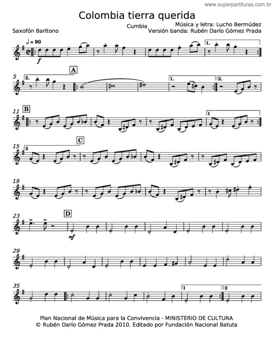 Partitura da música Colombia Tierra Querida – Lucho Bermúdez v.6