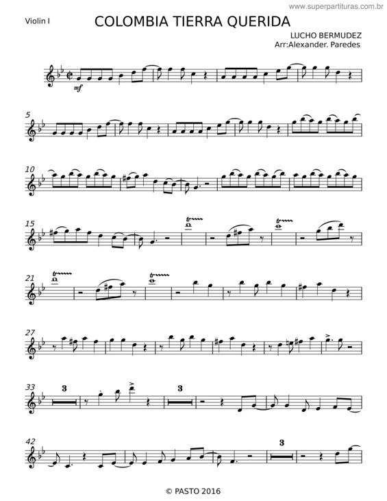 Partitura da música Colombia Tierra Querida – Lucho Bermudez