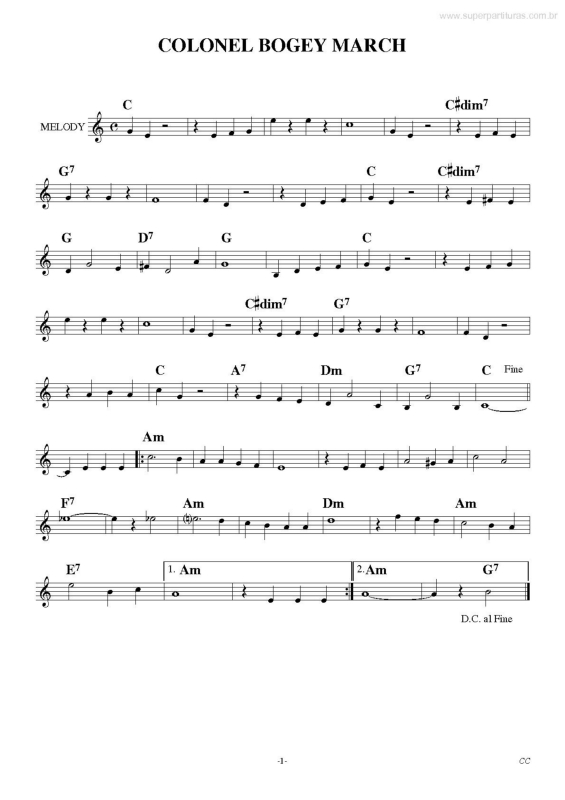 Partitura da música Colonel Bogey March