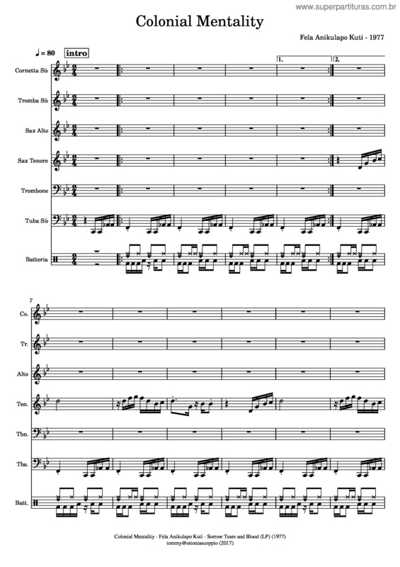 Partitura da música Colonial Mentality – Fela Anikulapo Kuti