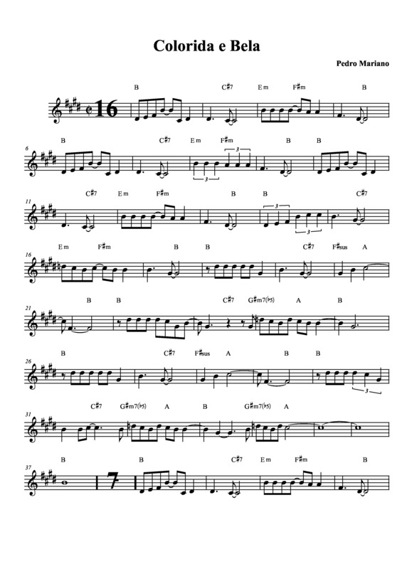 Partitura da música Colorida e Bela v.3