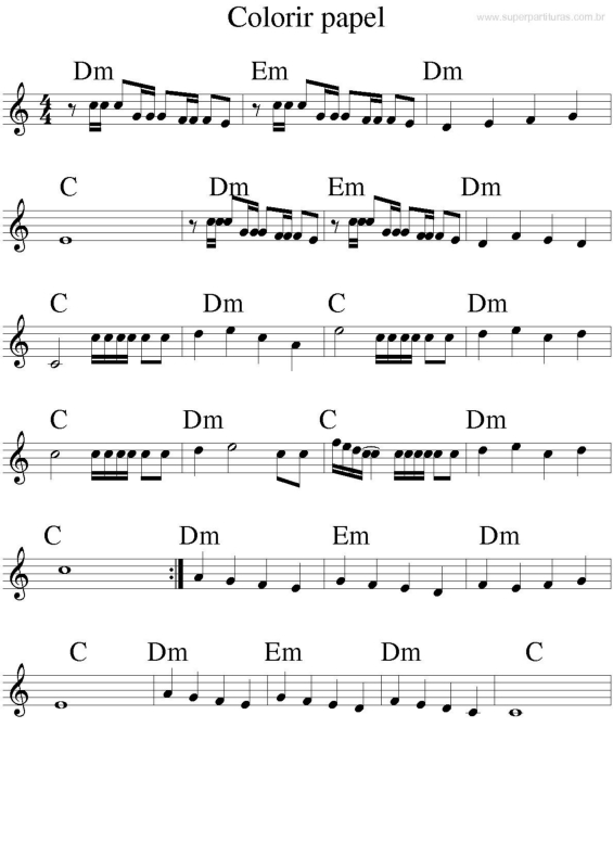 Partitura da música Colorir Papel