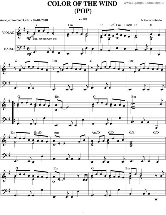 Partitura da música Colors Of The Wind v.4