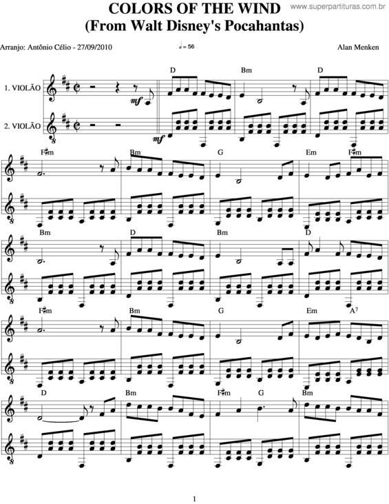 Partitura da música Colors Of The Wind v.5