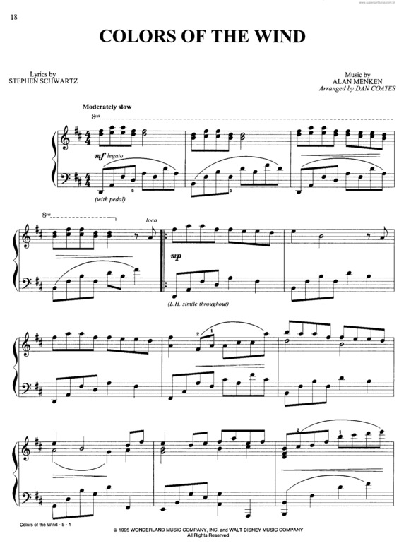 Partitura da música Colors Of The Wind v.6