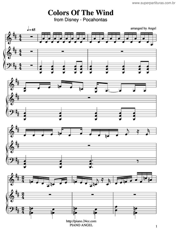 Partitura da música Colors Of The Wind v.7