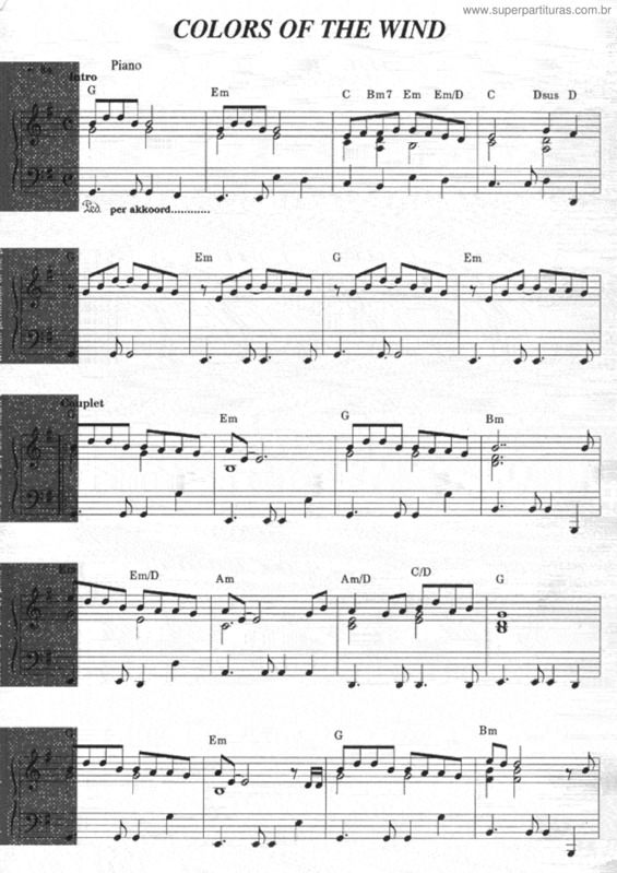 Partitura da música Colors Of The Wind v.8