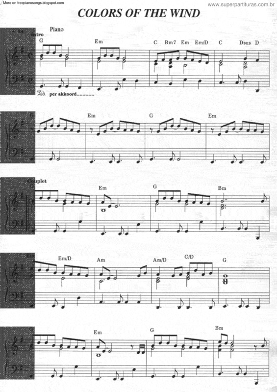 Partitura da música Colors Of The Wind v.9