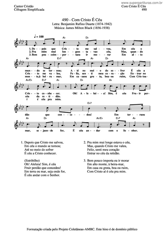 Partitura da música Com Cristo É Céu