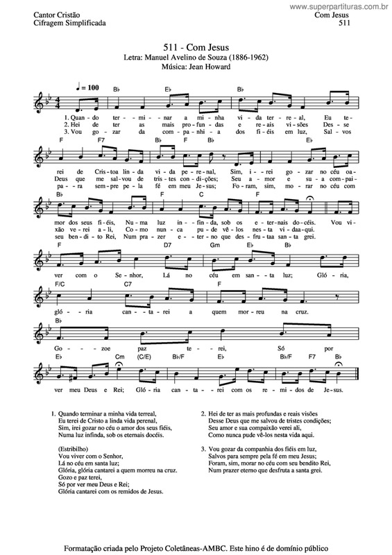 Partitura da música Com Jesus v.2