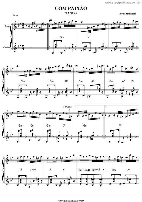 Partitura da música Com Paixão