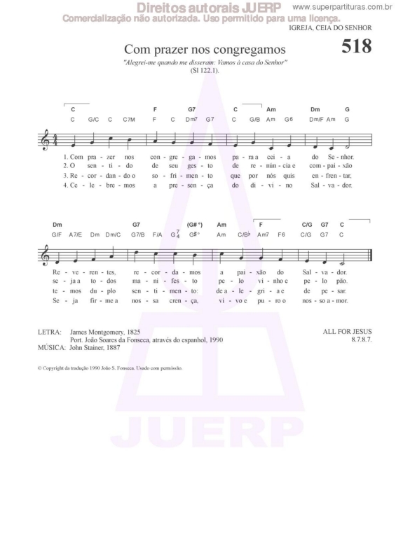 Partitura da música Com Prazer Nos Congregamos - 518 HCC