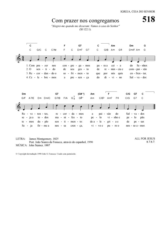 Partitura da música Com Prazer Nos Congregamos