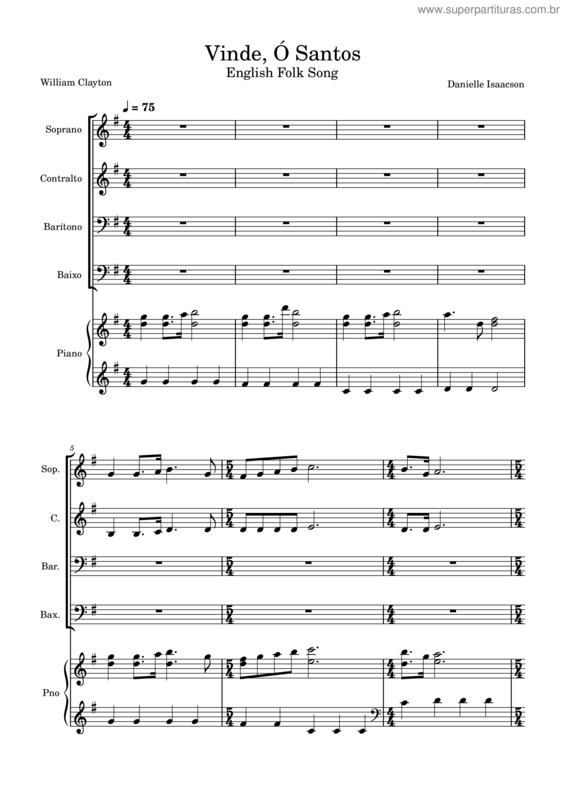 Partitura da música Come, Come, Ye Saints Vinde, Ó Santos