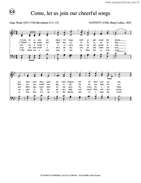 Partitura da música Come, Let Us Join Our Cheerful Songs v.2